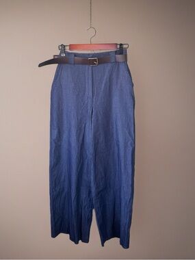 NWT Made in Italy Chambray Wide Leg Cropped Pants w/ Belt